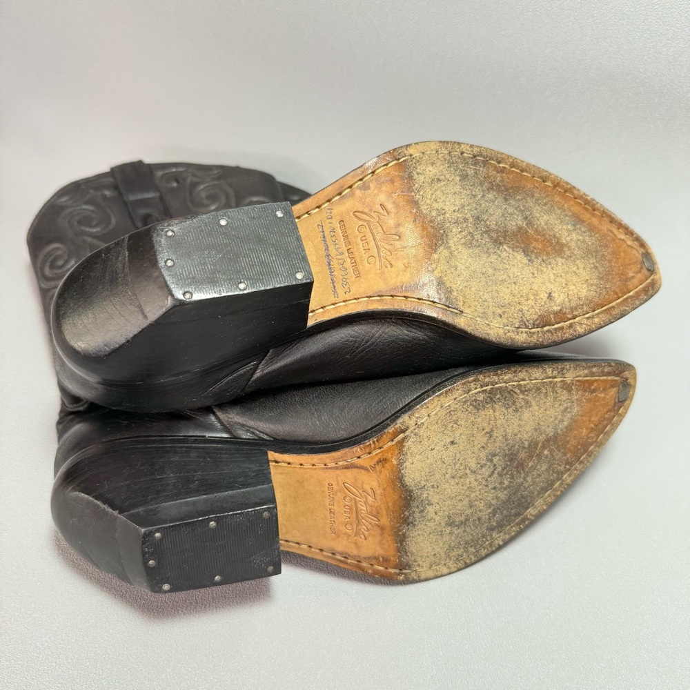 Vintage Zodiac Black Leather Heeled Cowgirl Boots - Picture 11 of 14